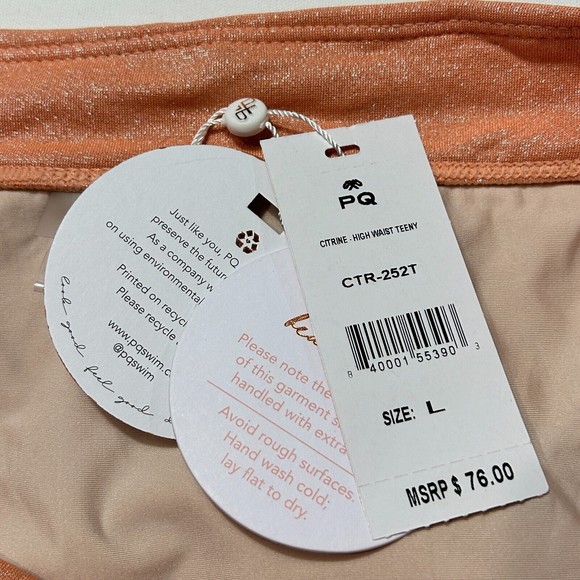 PilyQ PQ Citrine High Waist Teeny Orange Shimmer Swim Bikini Bottom Size L NWT - Picture 10 of 10